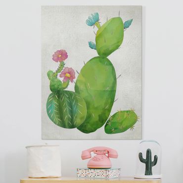 Obraz na płótnie - Rodzina kaktusów różowo-turkusowy