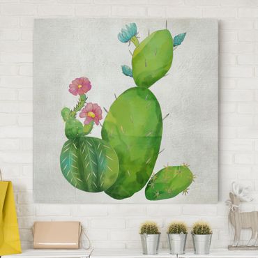 Obraz na płótnie - Rodzina kaktusów różowo-turkusowy
