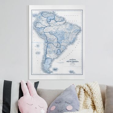 Obraz na płótnie - Mapa w odcieniach błękitu - Ameryka Południowa