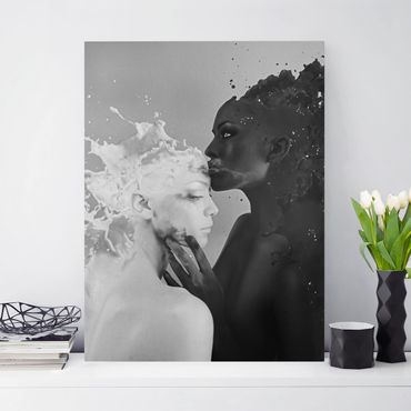 Obraz na płótnie - Mleko i kawa pocałunek czarno-biały