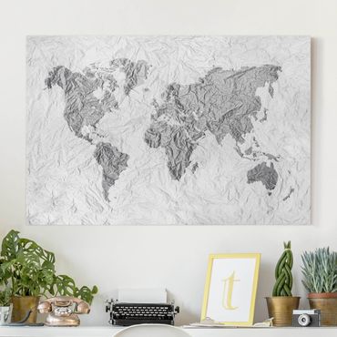 Obraz na płótnie - Papierowa mapa świata biała szara
