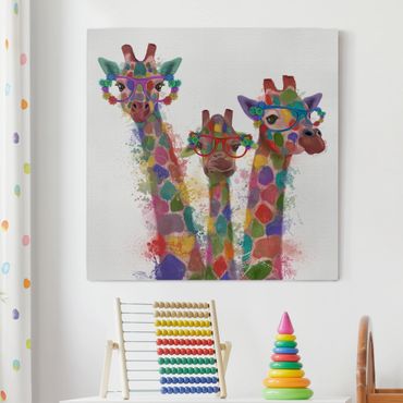 Obraz na płótnie - Rainbow Splash Żyrafa Trio