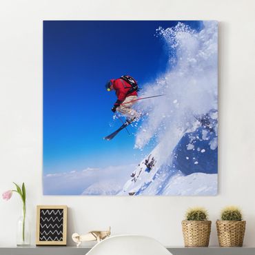 Obraz na płótnie - Skok na nartach na stoku