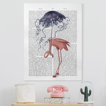 Obraz na płótnie - Czytanie o zwierzętach - Flaming z parasolem