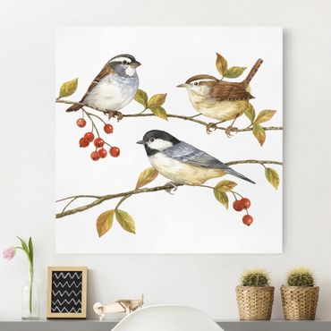 Obraz na płótnie - Ptaki i jagody - sikorki