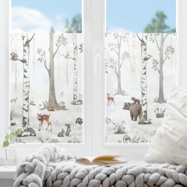 Folia okienna - Cichy biały las ze zwierzętami