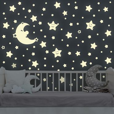 Naklejka na ścianę - Zestaw tatuaży na ścianę świetlną księżyc i gwiazdy