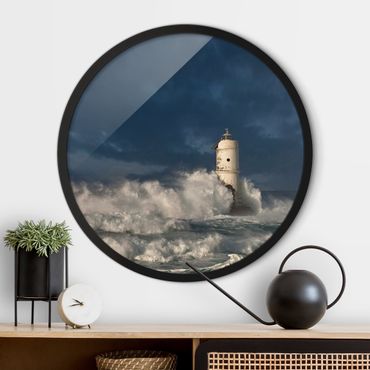 Okrągły obraz w ramie - Lighthouse On Sardinia