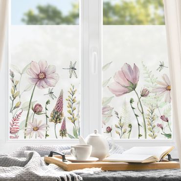 Folia okienna - Ważki w kwiatowym szale