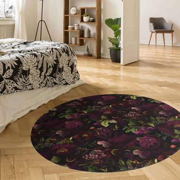 Okrągły dywan winylowy - Liliowe kwiaty ciemne