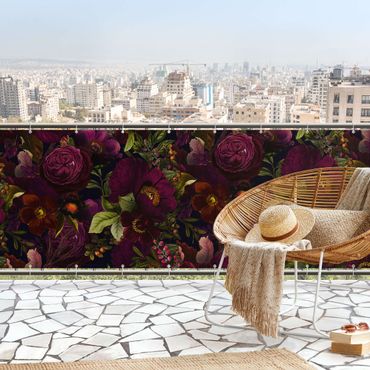 Osłona balkonowa zapewniająca prywatność - Ciemnofioletowe kwiaty