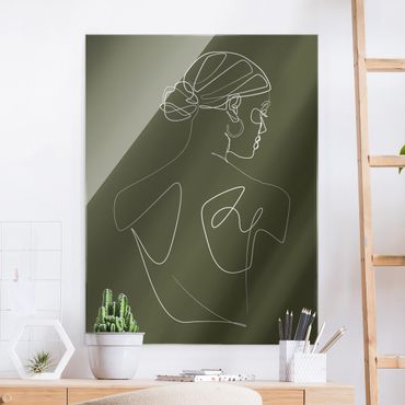 Obraz na szkle - Line Art - Kobieta z zielonymi plecami