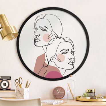 Okrągły obraz w ramie - Line Art Women Portrait Cheeks Pink