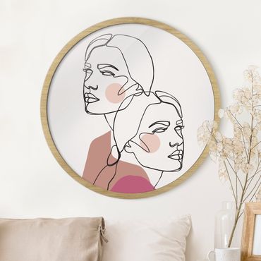 Okrągły obraz w ramie - Line Art Women Portrait Cheeks Pink