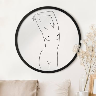 Okrągły obraz w ramie - Line Art Nude Art Of A Woman Black And White