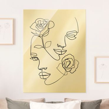 Obraz na szkle - Line Art Twarze kobiet Róże czarno-biały