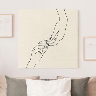 Obraz na naturalnym płótnie - Line Art Ręce dotykowe czarno-biały