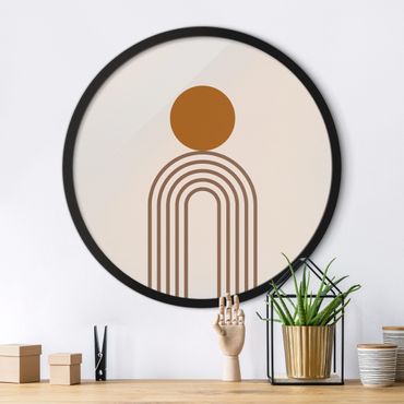 Okrągły obraz w ramie - Line Art Circle And Lines Copper
