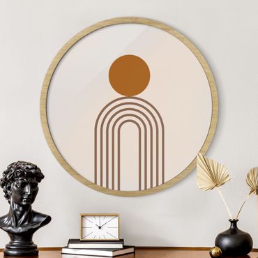 Okrągły obraz w ramie - Line Art Circle And Lines Copper