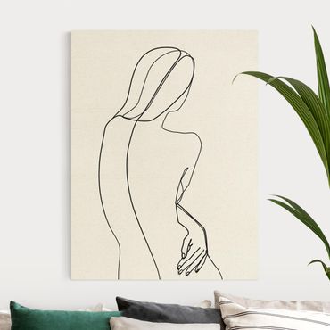 Obraz na naturalnym płótnie - Line Art Kobieta z tyłu czarno-biały