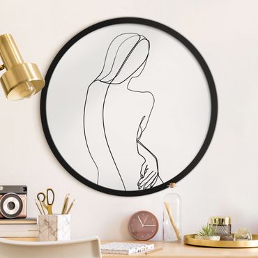 Okrągły obraz w ramie - Line Art Back Woman Black And White