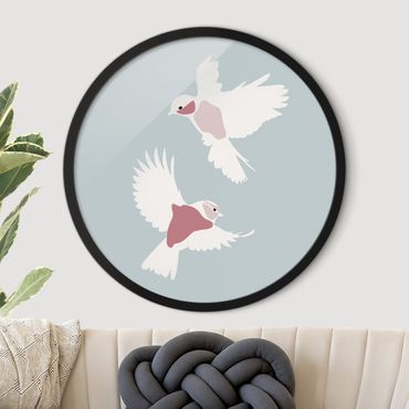 Okrągły obraz w ramie - Line Art Pigeons Pastel
