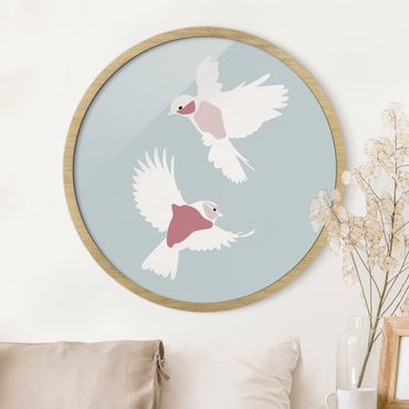 Okrągły obraz w ramie - Line Art Pigeons Pastel