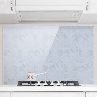 Panel szklany do kuchni - Stempel z wzorem linii w kolorze niebieskim