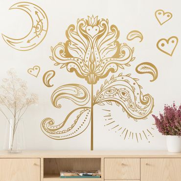 Naklejka na ścianę - Lotus z księżycem i sercami