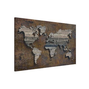 Tablica magnetyczna - Mapa świata z rdzą drewna