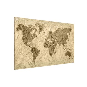 Tablica magnetyczna - Papierowa mapa świata beżowo-brązowa