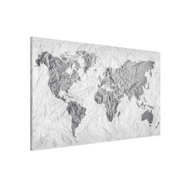 Tablica magnetyczna - Papierowa mapa świata biała szara