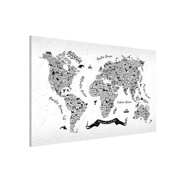 Tablica magnetyczna - Typografia Mapa świata biała