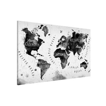 Tablica magnetyczna - Mapa świata akwarela czarna