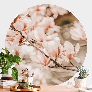 Okrągła tapeta samoprzylepna - Gałązki magnolii w stylu vintage