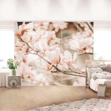 Zasłony panelowe zestaw - Gałązki magnolii w stylu vintage