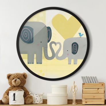 Okrągły obraz w ramie - Mum And I - Elephants