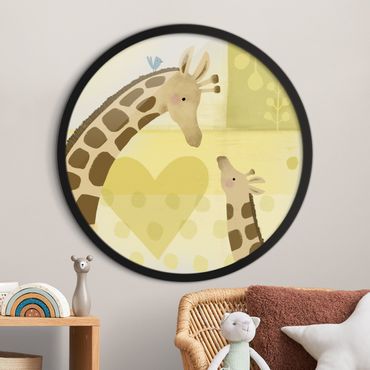 Okrągły obraz w ramie - Mum And I - Giraffes