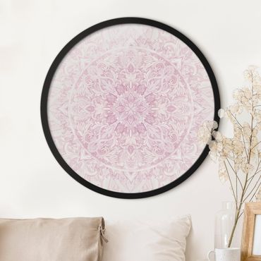 Okrągły obraz w ramie - Mandala Watercolour Ornament Pink