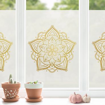 Folia okienna - Ilustracja kwiatu mandali z białego złota