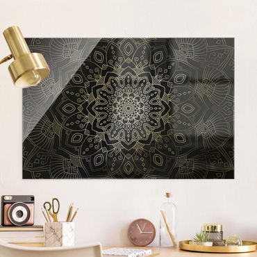 Obraz na szkle - Mandala wzór w kwiaty srebrno-czarny