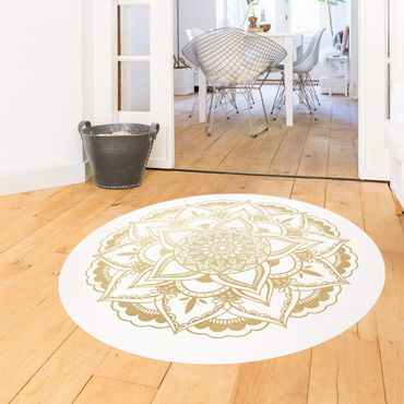 Okrągły dywan winylowy - Mandala flower Złoto biały