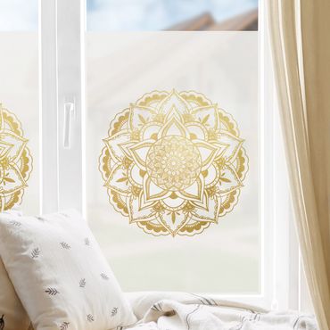 Folia okienna - Mandala Ilustracja Ornament białe złoto