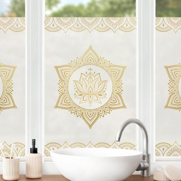 Folia okienna - Mandala Lotos Ilustracja Ornament białe złoto
