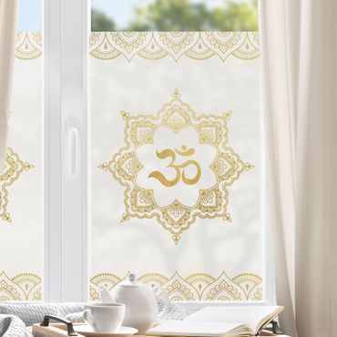 Folia okienna - Mandala OM Ilustracja Ornament białe złoto