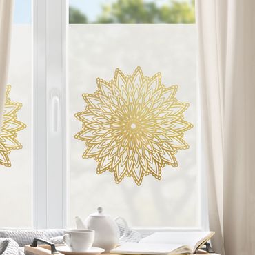 Folia okienna - Mandala Słońce Ilustracja białe złoto