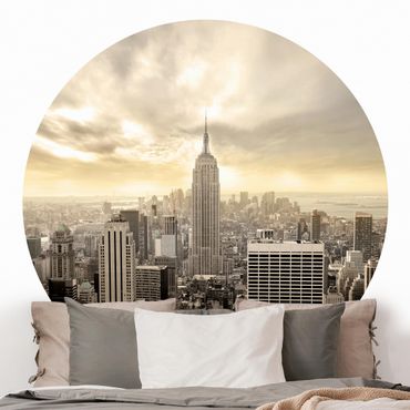 Okrągła tapeta samoprzylepna - Świt na Manhattanie