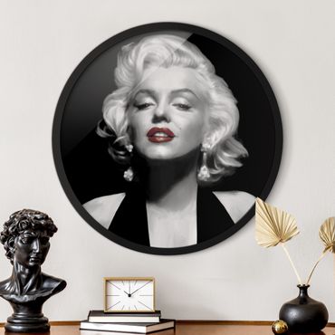 Okrągły obraz w ramie - Marilyn With Red Lips