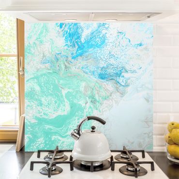 Panel szklany do kuchni - Marble Effect Pastelowy błękit