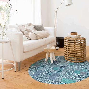 Okrągły dywan winylowy - Marokańskie płytki mozaikowe turkusowo-niebieskie